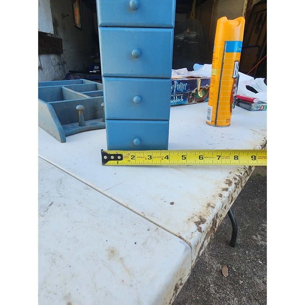 Vintage Blue 6 Drawer Wooden Heart Spice Cabinet What Not Shelf,  Heart Cutout,